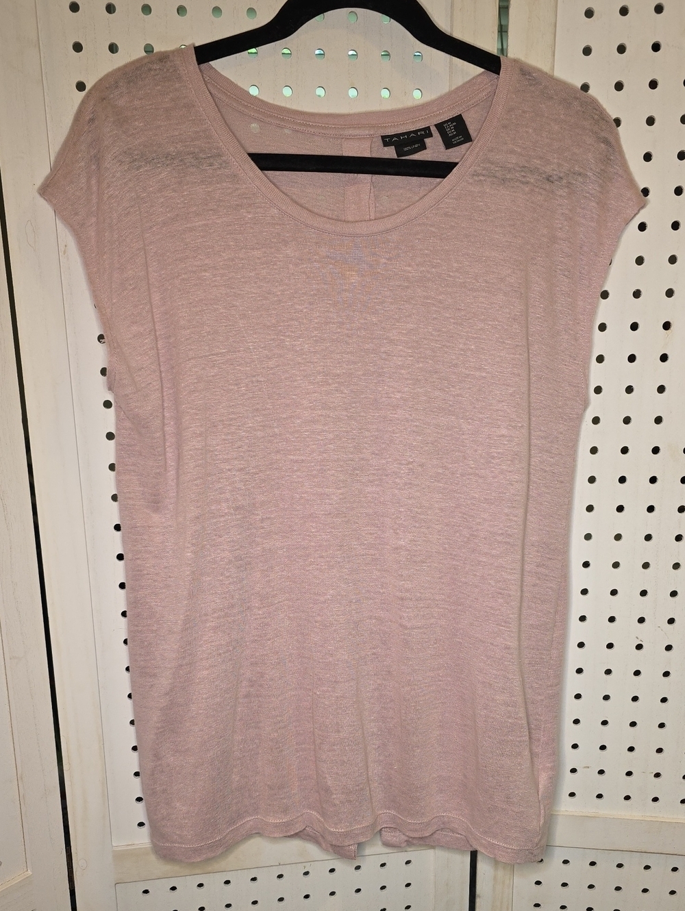 Tahari 100% Linen Blush Pink Short Sleeve Knit Top Med